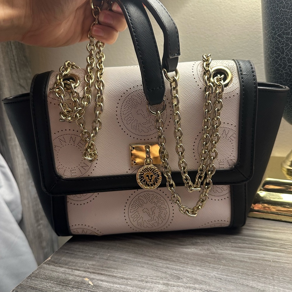 Anne Klein Black and Cream Shoulder Bag with Gold Hardware - Picture 15 of 15